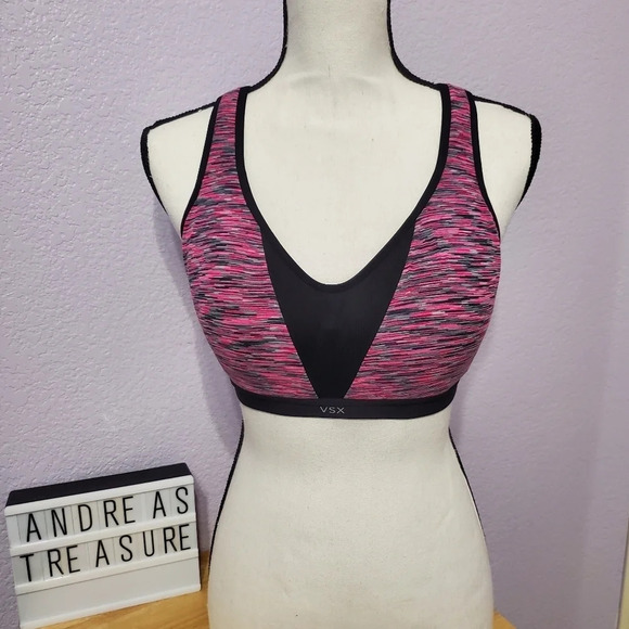 Victoria’s Secret Sport Black Spacedye VSX Incredible Strappy Back Sport Bra 34C - Picture 1 of 9